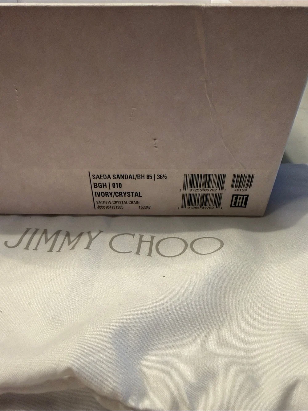 Jimmy Choo Saeda Sandal Block Heel with Crystal Chain NIB